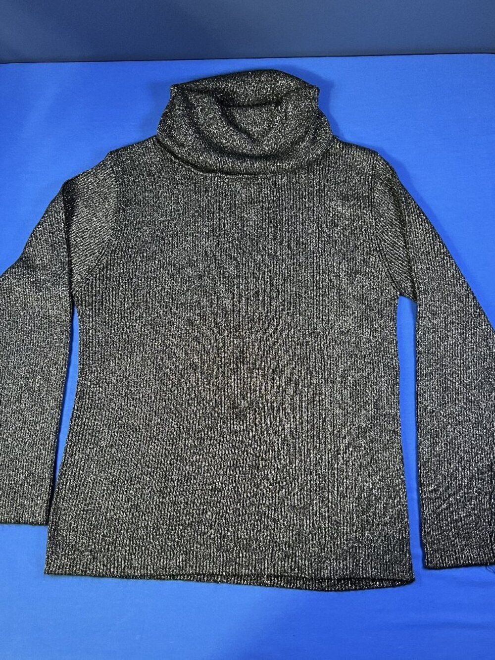 Kikit Turtleneck Sweater with Silver Metallic Threads Size Large